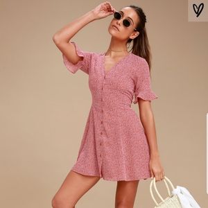 Lulus Castana Rust Red Print Button-Up Dress